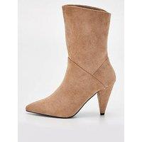 V By Very Cone Heel Suedette Calf Boot - Brown