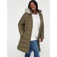 Tommy Hilfiger Curve Tyra Down Faux Fur Hooded Jacket - Green
