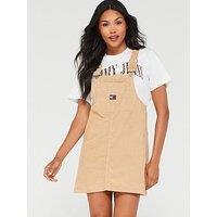 Tommy Jeans Badge Logo Cord Pinafore Dress - Brown