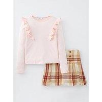 V By Very Girls 2 Piece Frill Top And Check Skirt Set - Multi