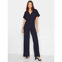 Long Tall Sally Short Sleeve Wide Leg Jumpsuit - Navy