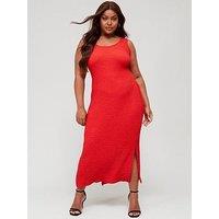 V By Very Curve Scoop Neck Sleeveless Texture Midaxi Dress - Red