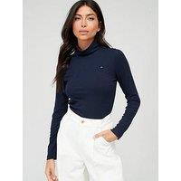 Tommy Hilfiger Logo Jersey Roll Neck Top - Navy