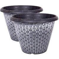 You Garden 2 Wicker Pattern Black & Silver Planters (30Cm Diameter)