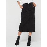 Pieces Joella Cargo Denim Midi Skirt - Black