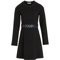 Calvin Klein Jeans Girls Punto Tape Long Sleeve Dress - Ck Black