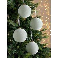 Very Home Set Of 4 Large Flocked Christmas Tree Baubles - Green