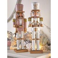 Very Home Set Of 2 Pink/White Nutcracker Christmas Decorations - 12 Inch