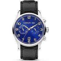 Cerruti Cavareno Black Leather Strap Buckle Watch With Blue Dial