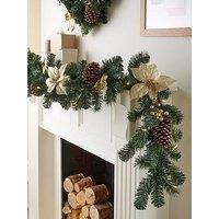 6Ft Poinsettia Pre Lit Christmas Garland - Gold