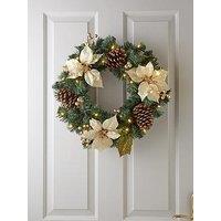 Poinsettia Pre Lit Christmas Wreath - Gold