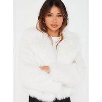 V By Very Faux Fur Short Jacket - Cream