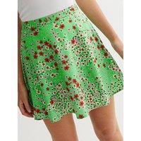 New Look Floral Flippy Mini Skirt - Green