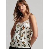 Superdry Lace Trim Satin Cami Top - White