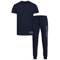 Jack & Jones Junior Boys 2 Piece Logo Short Sleeve T-Shirt And Pant Lounge Set - Navy