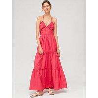 V By Very Halter Neck Solid Maxi Dress - Red