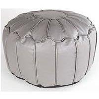 Moroccan Piped Faux Leather Pouffe - Grey