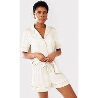 Chelsea Peers Bridal Short Sleeve Revere Shirt And Lace Trim Short - Satin