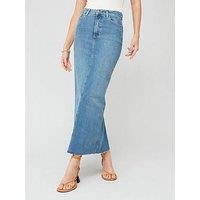 V By Very Denim Maxi Skirt With Stretch - Mid Wash