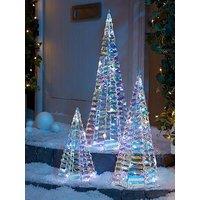 Very Home Set Of 3 Battery Operated Iridescent Lit Cone Multifunction Outdoor Christmas Lights