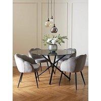 Very Home Angel Glass Top 120 Cm Dining Table With 4 Angel Velvet Chairs - Black/Grey