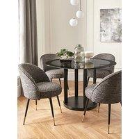 Very Home Moda Round Glass Top Pedestal Column 120 Cm Dining Table +_4 Dining Chairs - Black