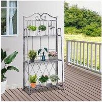 Outsunny 3-Tier Metal Plant Stand - Silver/Grey