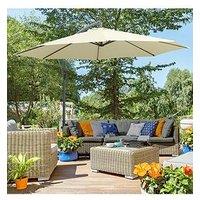 Outsunny 3M Parasol Garden Sun Umbrella Banana Hanging Rattan Set Umbrella Cantilever - Cream White