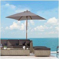 Outsunny Patio Umbrella Parasol, 6 Ribs, Wood, Bamboo, Polyester-Grey