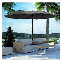 Outsunny 4.6M Sun Umbrella Canopy Double-Sided Crank Sun Shade With Cross Base - Grey