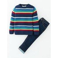 Mini V By Very Boys Stripe Knitted Jumper And Jean Set - Multi