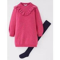 Mini V By Very Girls Sparkle Knitted Dress And Tights - Pink