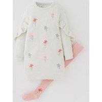 Mini V By Very Girls Embroidered Knitted Dress And Tights - Cream