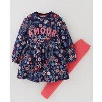 Mini V By Very Girls Amour Floral Sweater Dress And Legging Set - Navy