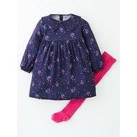 Mini V By Very Girls 2 Piece Starburst Collar Woven Dress And Tights Set - Navy