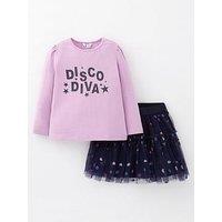 Mini V By Very Girls Disco Diva Long Sleeve T-Shirt And Tutu Set - Multi