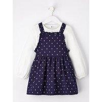 Mini V By Very Girls Spot Corduroy Pinafore And Collared Long Sleeve T-Shirt Set