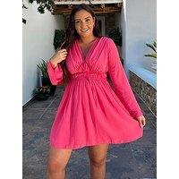 In The Style Jac Jossa Waist Detail Plunge Skater Dress - Coral