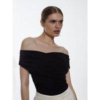 Karen Millen Slinky Ruched Bardot Sleeveless Bodysuit - Black