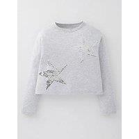 V By Very Girls Star Sequin Long Sleeve Top - Grey