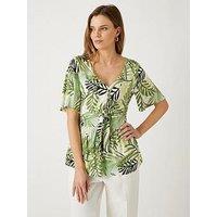 Wallis Tropical Leaf Angel Sleeve Top - Cream