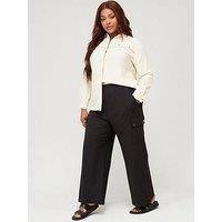 V By Very Curve Wide Leg Cargo Stretch Crepe Trouser - Black