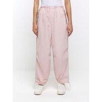 River Island Womens Parachute Trousers Pink Low Rise Pants Casual Bottom