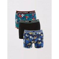 Jack & Jones Men'S 3 Pack Flower Print Boxer Briefs - Blue/Black