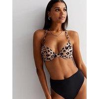New Look Brown Leopard Print Halter Underwired Bikini Top