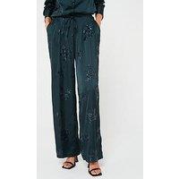 Fig & Basil Satin Sequin Co-Ord Trousers - Dark Green