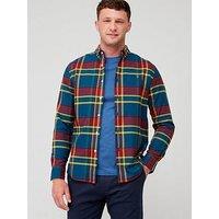 Farah Giusto Long Sleeve Twill Check Shirt - Dark Blue