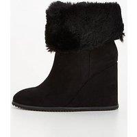 V By Very Wedge Boot With Faux Fur - Black