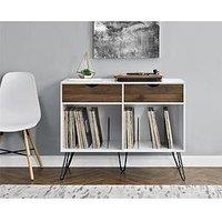 Novogratz Concord 2 Drawer Side Table/Turntable Stand - White/Oak