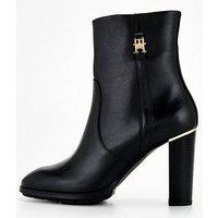 Tommy Hilfiger Feminine Mid Heel Leather Boot - Black